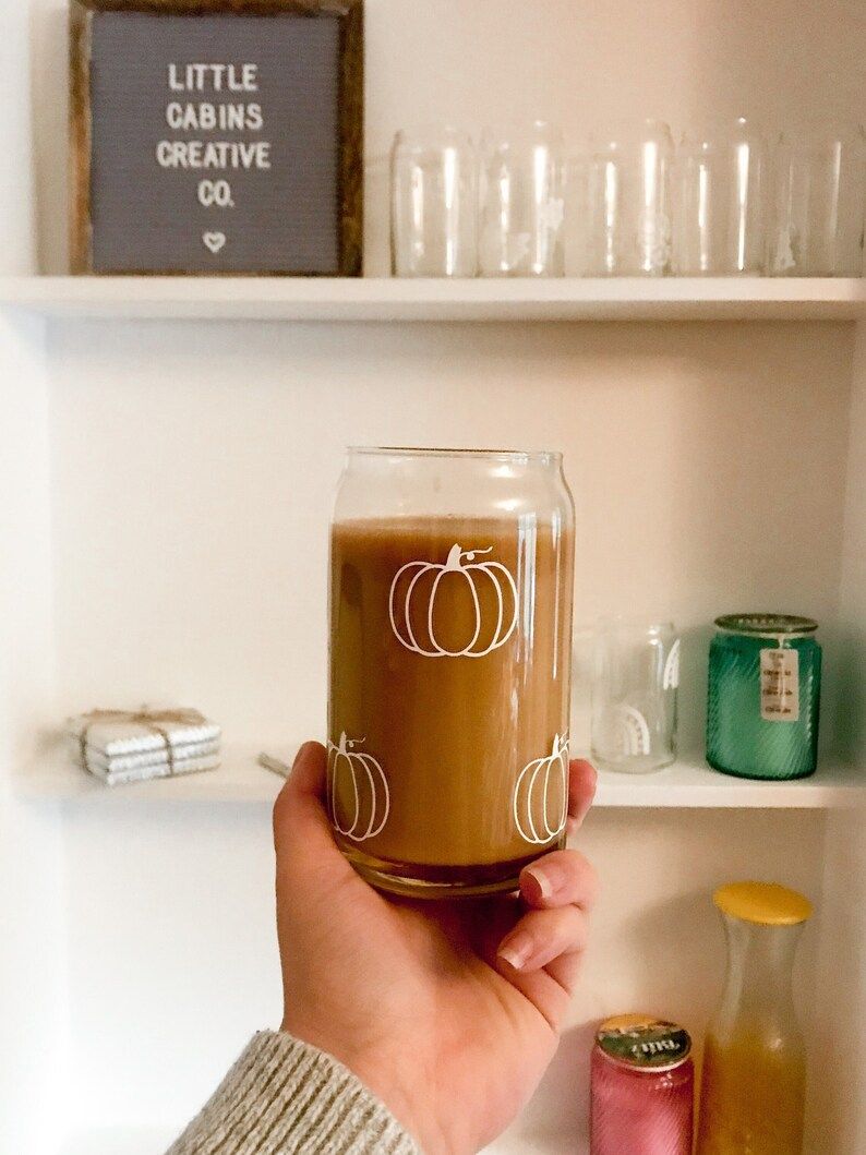 Pumpkin Fall Minimalist Iced Coffee Latte Beer Can Glass Mug Pumpkin Spice | Etsy (US)