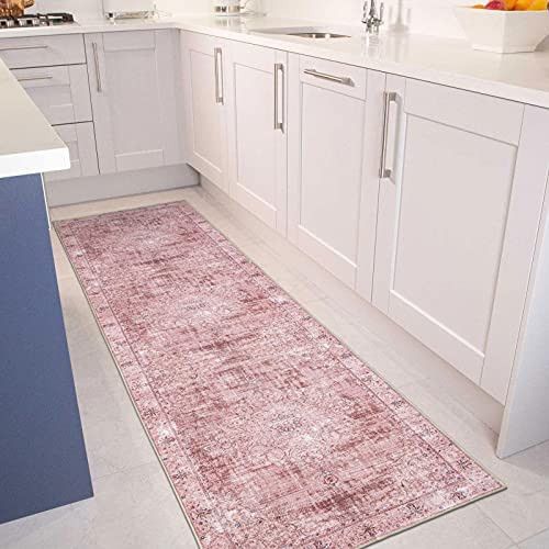 DECOMALL Runner Rug for Hallway Kitchen, Washable Long Rugs Pink, Bohemian Vintage Foldable Carpe... | Amazon (US)