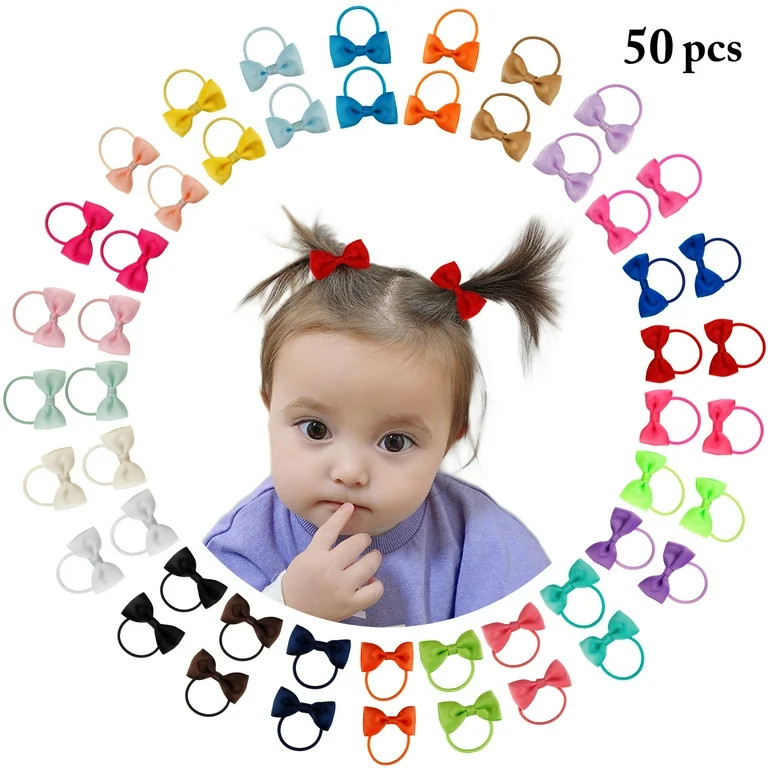 Kapmore 50PCS Baby Hair Ties with Bows for Infants Toddler Girls Grosgrain Ribbon Rubber Bands El... | Walmart (US)