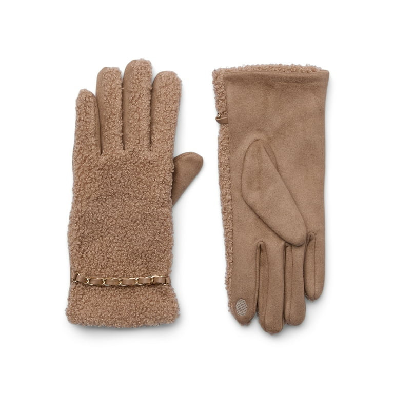 Time and Tru Women's Lightweight Faux Shearling Winter Gloves, S/M, Tan | Walmart (US)
