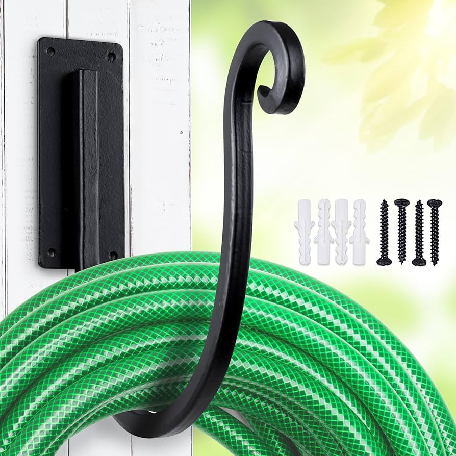 Hose Holder Wall Mount \uff08Metal/8-Inch\uff09 Heavy-Duty Garden Hose Hanger Outdoor, Hand-Forge... | Amazon (US)