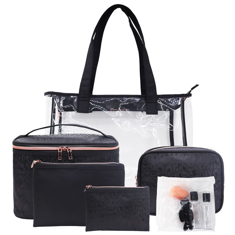 Femme Beaute, 10 Piece Tote Set for Travel, Black Leopard Jacquard | Walmart (US)