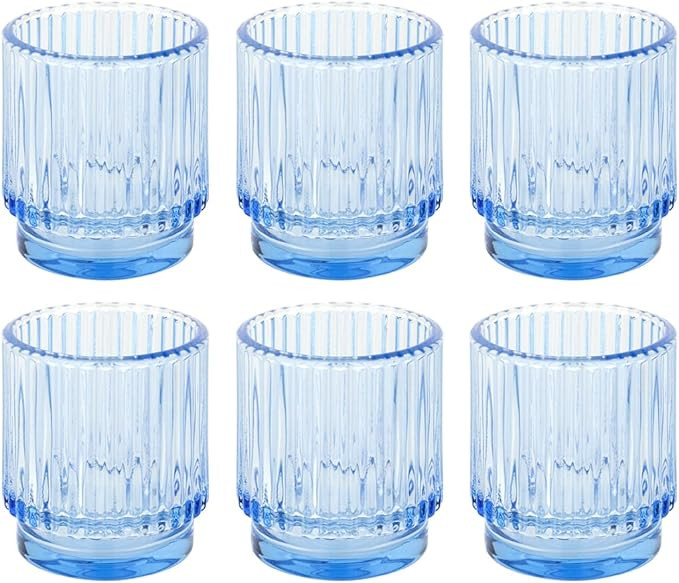 Ribbed Glass Votive Candle Holders - Aesthetic Decor & Candle Holders for Table Centerpiece Dusty... | Amazon (US)
