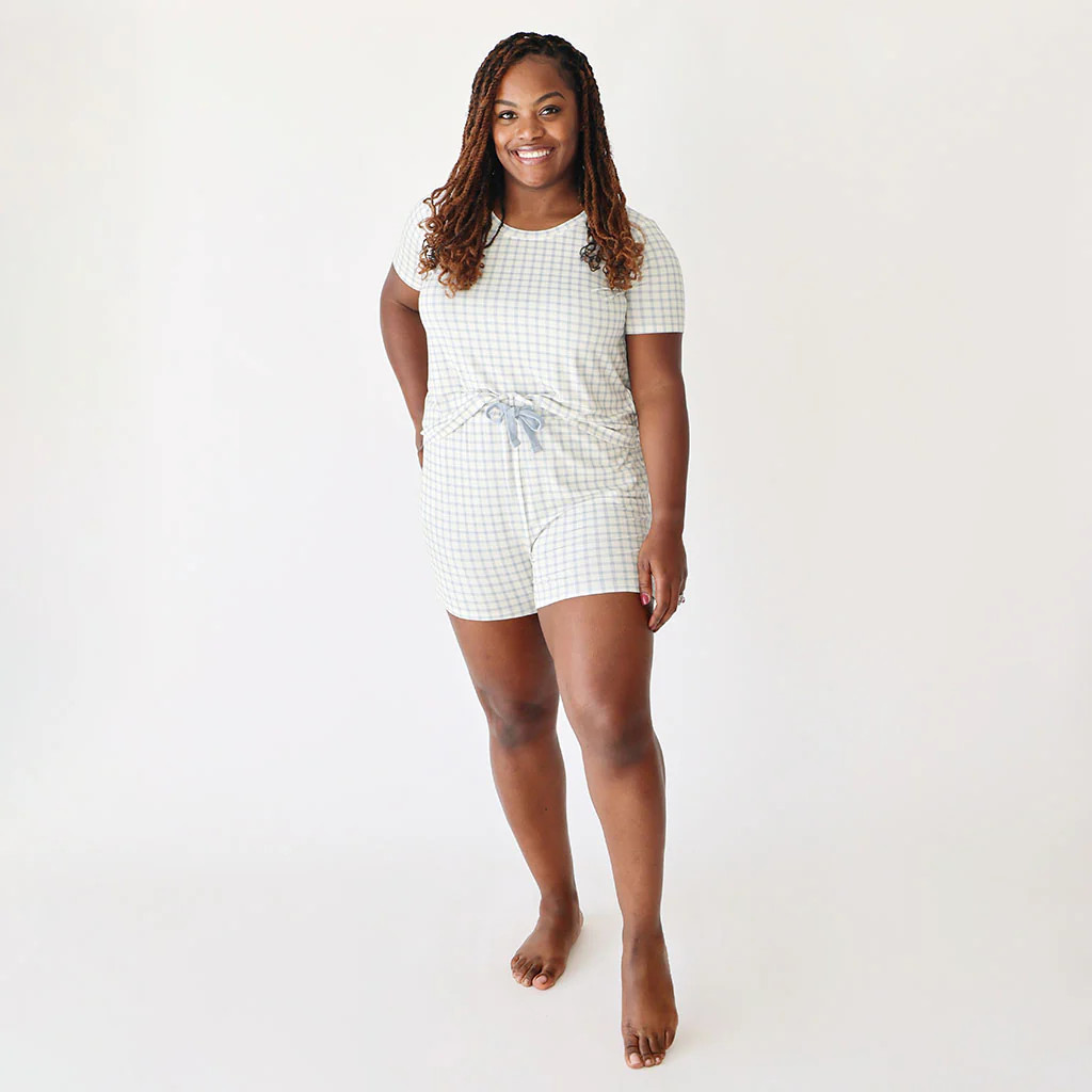 Gingham Check Yellow Short Sleeve Women's Pajamas | Carver | Posh Peanut