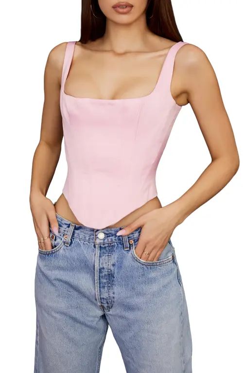 HOUSE OF CB Rafa Satin Longline Corset Top in Fairy Pink at Nordstrom, Size X-Large | Nordstrom