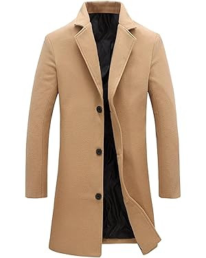 Springrain Men's Wool Blend Pea Coat Notched Collar Single Breasted Overcoat Warm Winter Trench C... | Amazon (US)