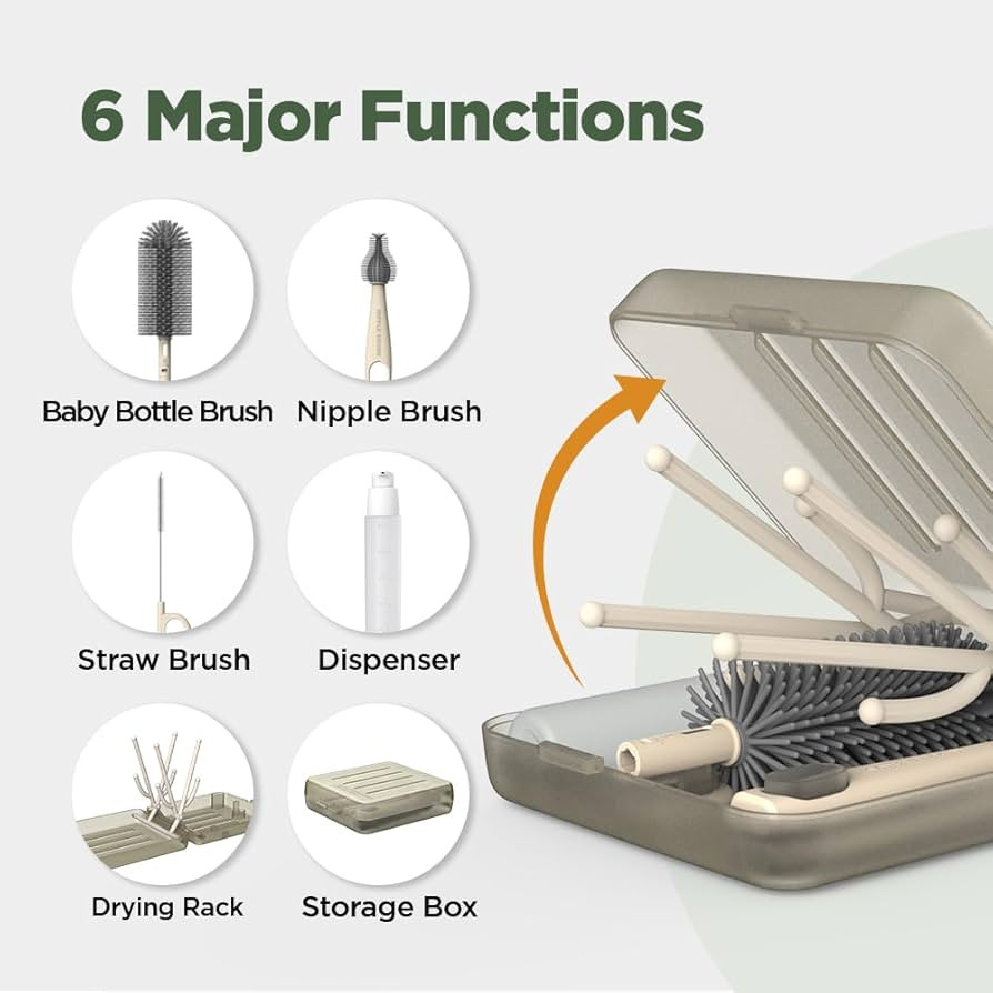 Travel Bottle Brush, Travel Bottle Cleaner Kit with Bottle Drying Rack, Transparent Coffee | Amazon (US)