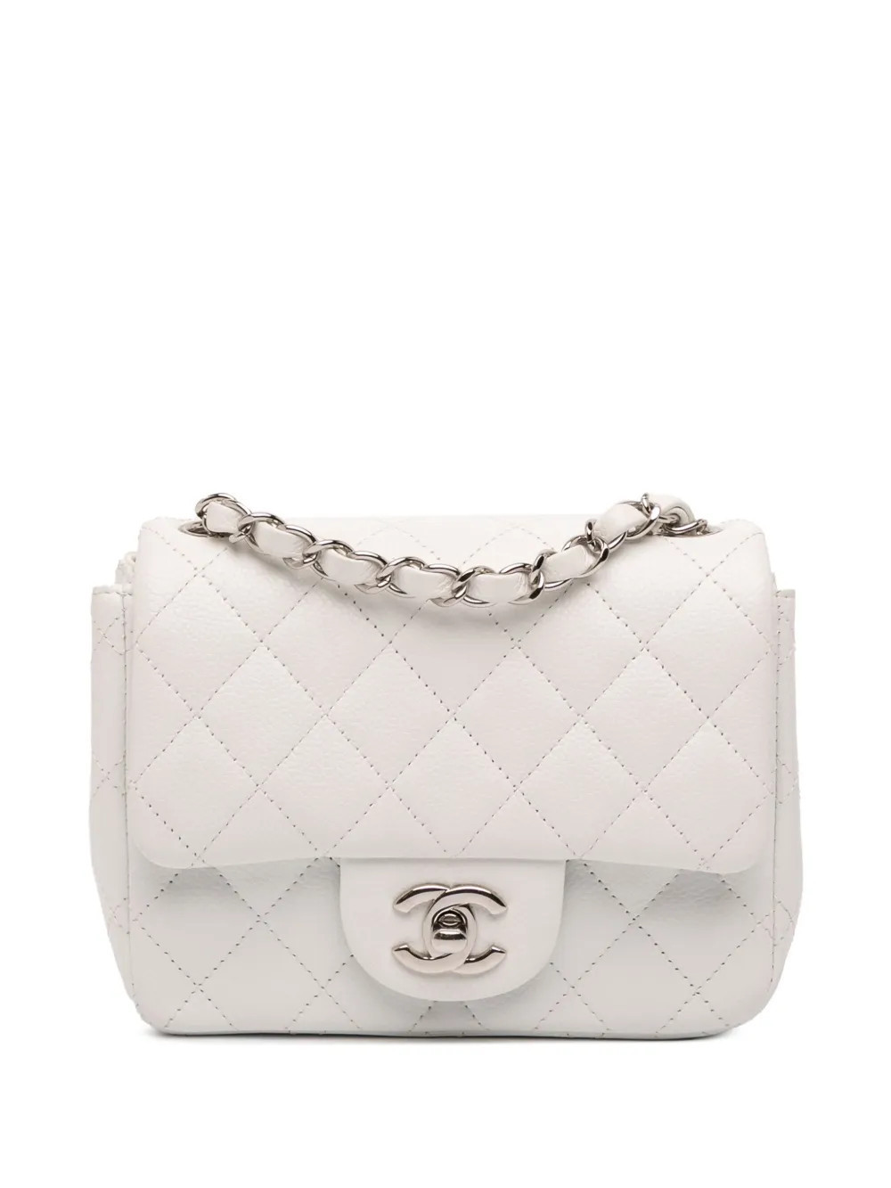 CHANEL Pre-Owned 2013-2014 Mini Square Classic Caviar Single Flap crossbody bag - White | Farfetch Global