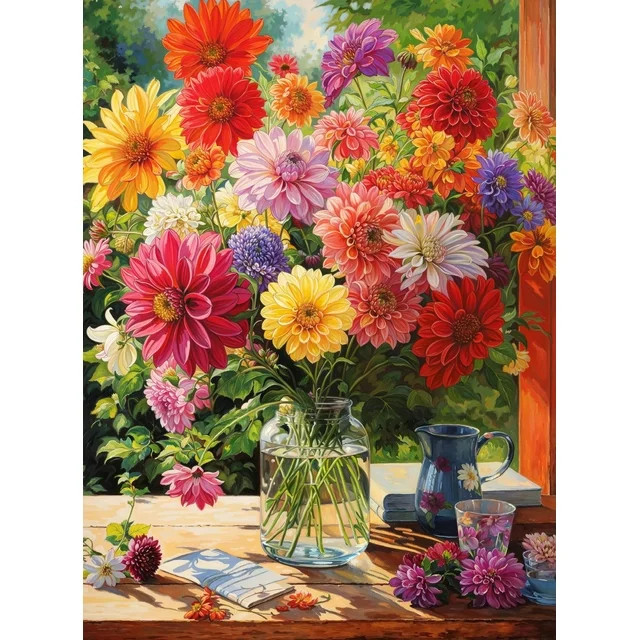 Cross & Glory - Rainbow Dahlia Delight - 1000 Piece Jigsaw Puzzle for Adults | Vibrant Flower Col... | Walmart (US)
