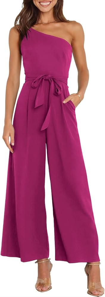 Amazon.com: ANRABESS Women Summer Dressy Jumpsuits One Shoulder Sleeveless Casual Wide Leg Pants ... | Amazon (US)