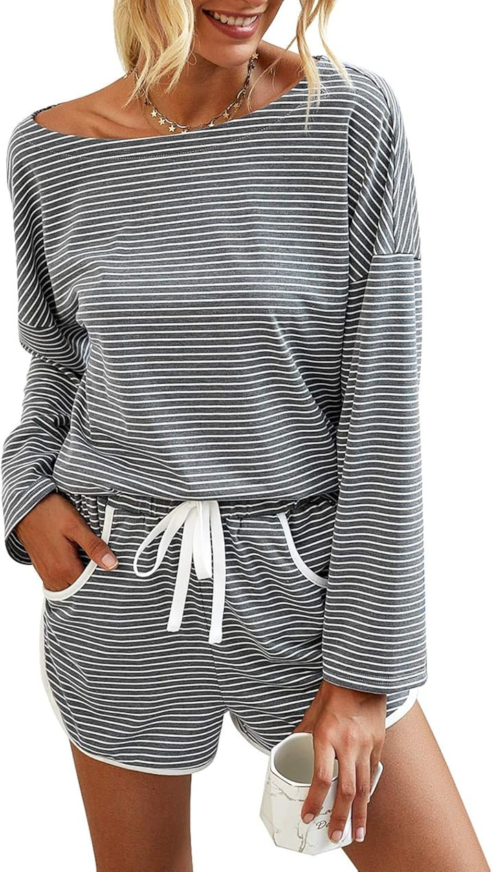 PRETTYGARDEN Women’s Tie Dye Printed Pajamas Set Long Sleeve Tops With Shorts Lounge Set Casual... | Amazon (US)