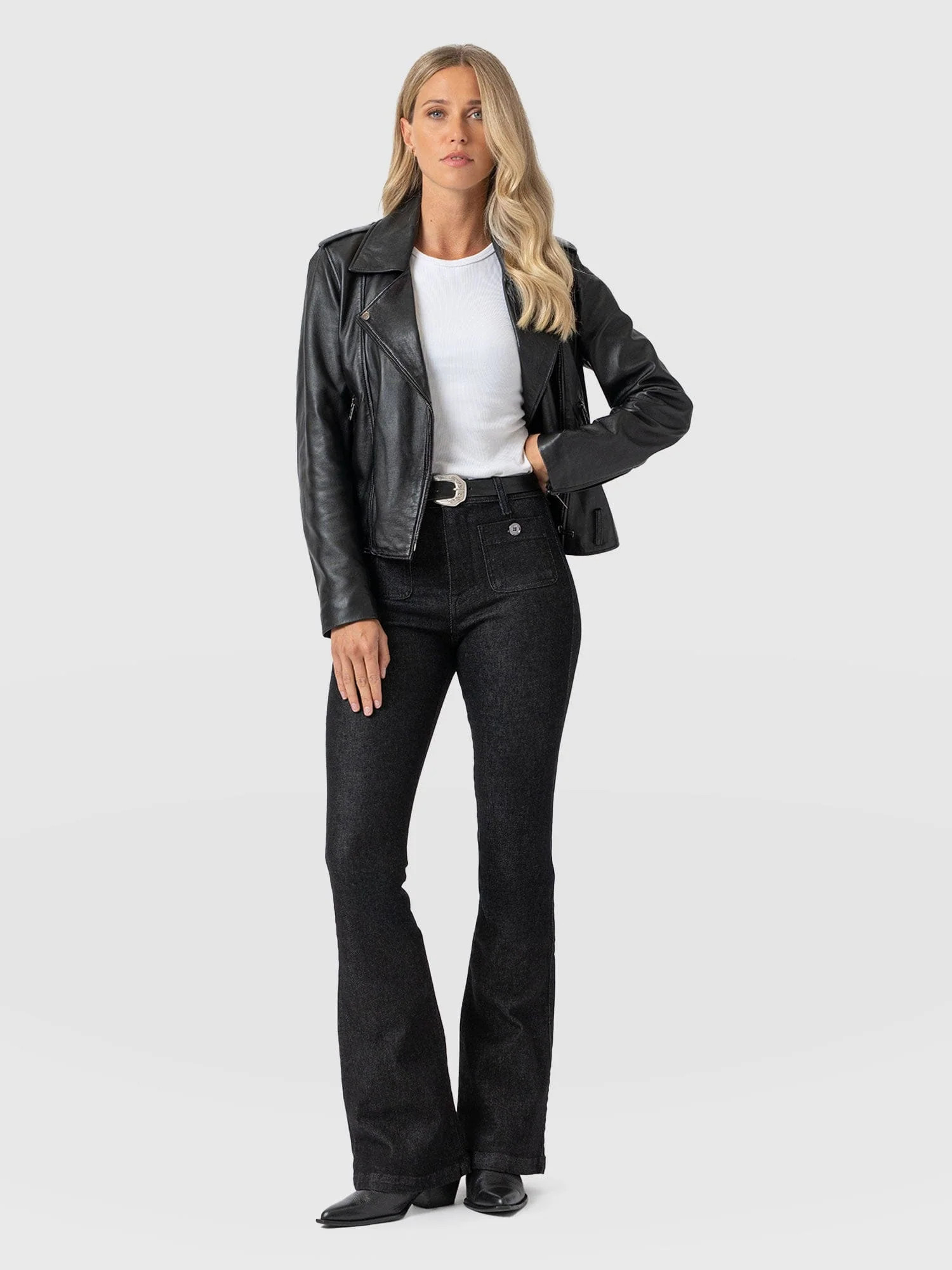 Bowie Stretch Flare Jeans - Black Wash | Saint + Sofia