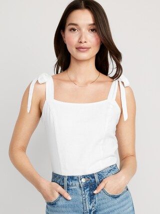 Fitted Linen-Blend Tie-Shoulder Cropped Corset Cami Top for Women | Old Navy (US)
