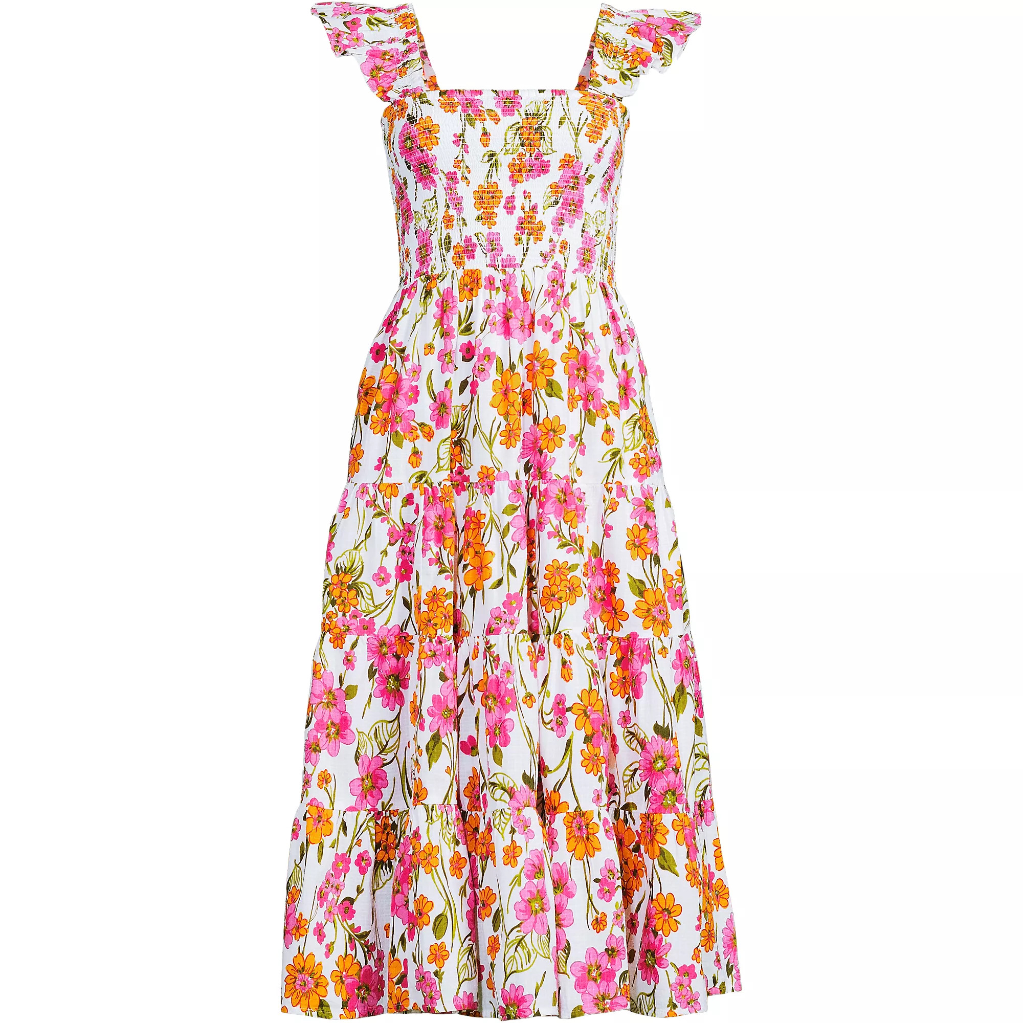 Women's Cotton Dobby Smocked Dress with Ruffle Straps | Lands' End (US)