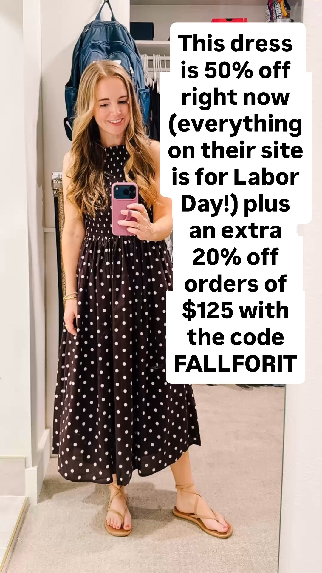 This dress is 50% off right now (everything on their site is for Labor Day!) plus an extra 20% off orders $125 with code FALLFORIT

#LTKSaleAlert