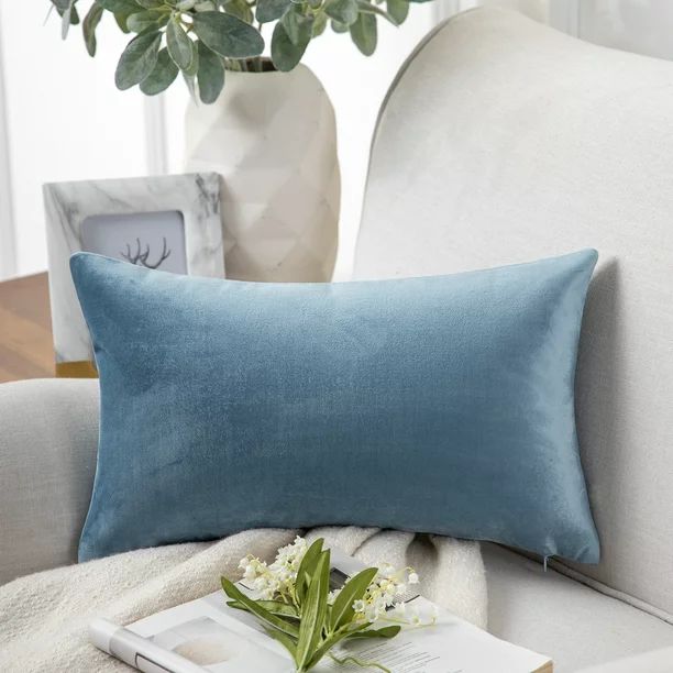 Phantoscope Soft Silky Velvet Series Decorative Throw Pillow, 12" x 20", Blue, 1 Pack | Walmart (US)