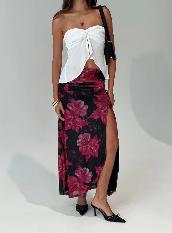 Cooperi Maxi Skirt Black / Red Floral | Princess Polly AU