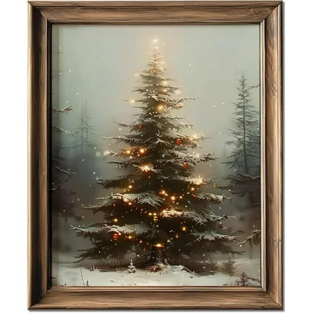 Vintage Christmas Tree Wall Decor, Christmas Decoration, Forest Wall Art Decor, Rustic Winter Holidays Wall Art, Print Unframed (8x10in, Christmas Tree with Lights) | Walmart (US)