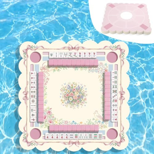 Thenshop Floating Mahjong Table for Pool Floating Game Table for Poker Cards Dominoes Summer Water Game Tray for Hot Tub Lake Beach Party 30 x 30 Inch (European Style) | Amazon (US)
