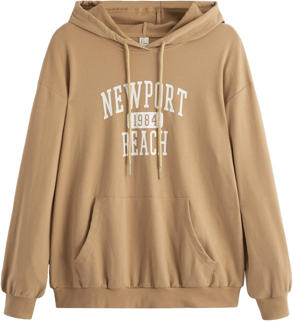 SweatyRocks Women's Hooded Sweatshirt Letter Print Long Sleeve Oversized Pullover Tops Hoodies | Amazon (US)