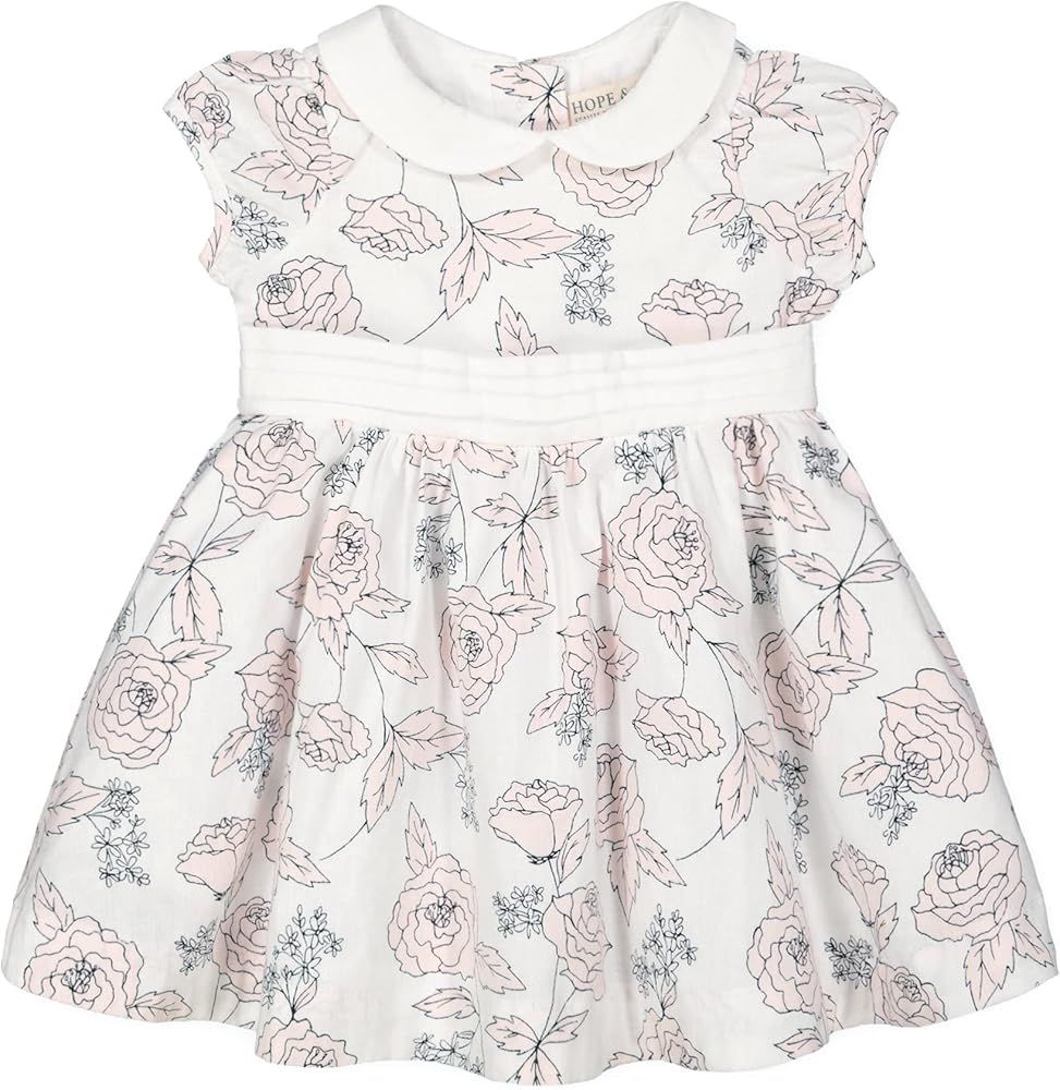 Hope & Henry Layette Baby Girl Woven Short Sleeve Dress with Peter Pan Collar | Amazon (US)