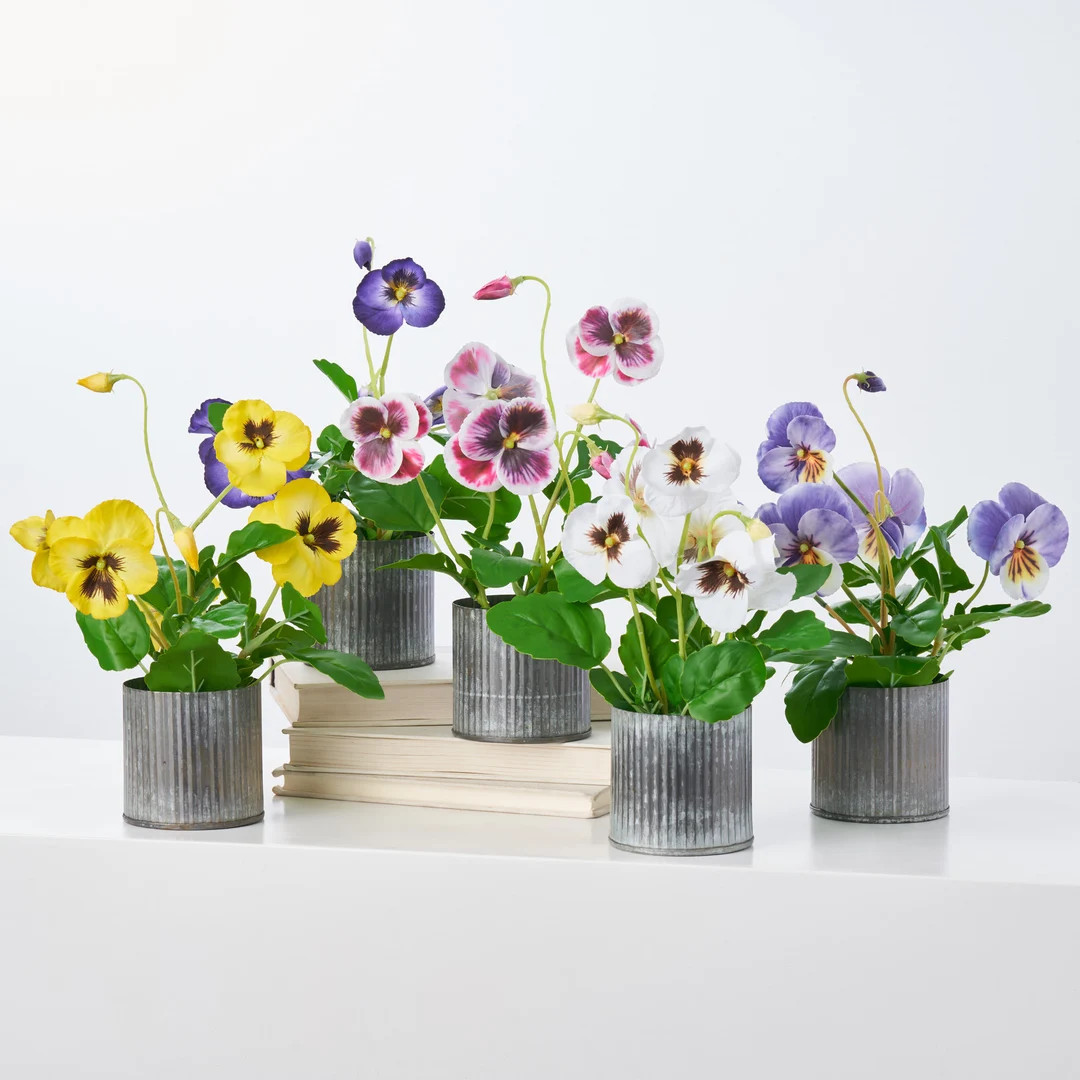Lifelike Pansy Faux Floral Arrangement Houseplant in Galvanized Metal Tin 5 Colors - Etsy | Etsy (US)