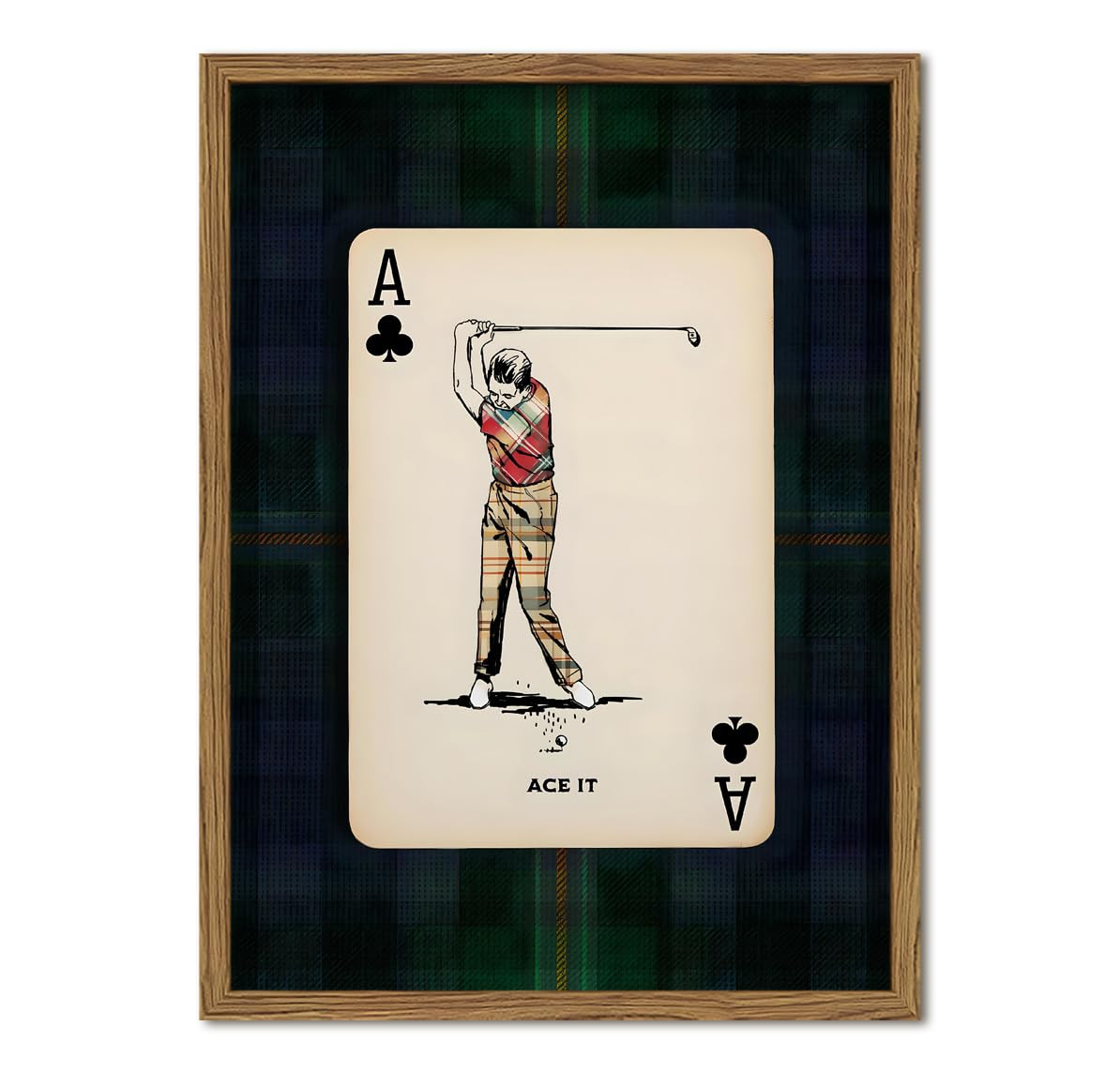 Vintage Golf Wall Art, Playing Card Golfer Sports Wall Decor Paintings Retro Navy Plaid Canvas Pr... | Amazon (US)