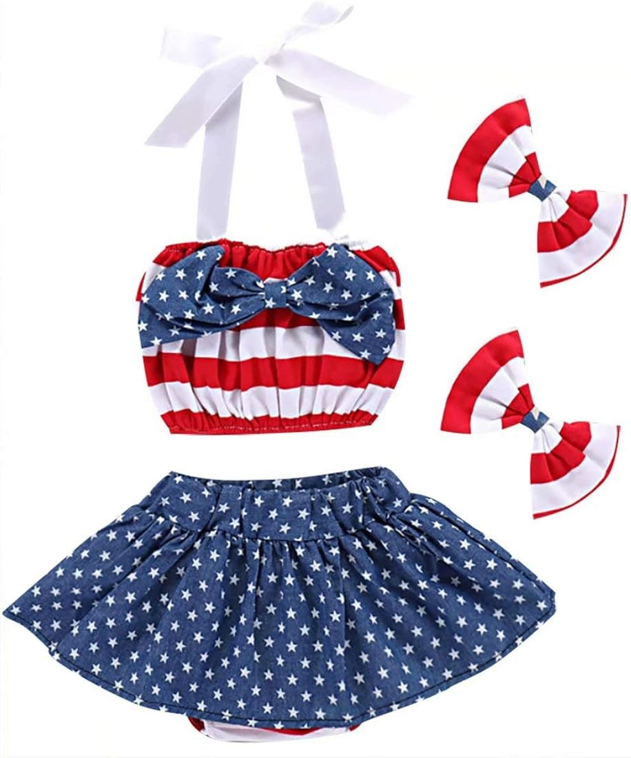 LOTUCY Baby Girl Fourth of July Dress American Flag Tube Top Skirt Headband Clothes Independence ... | Amazon (US)