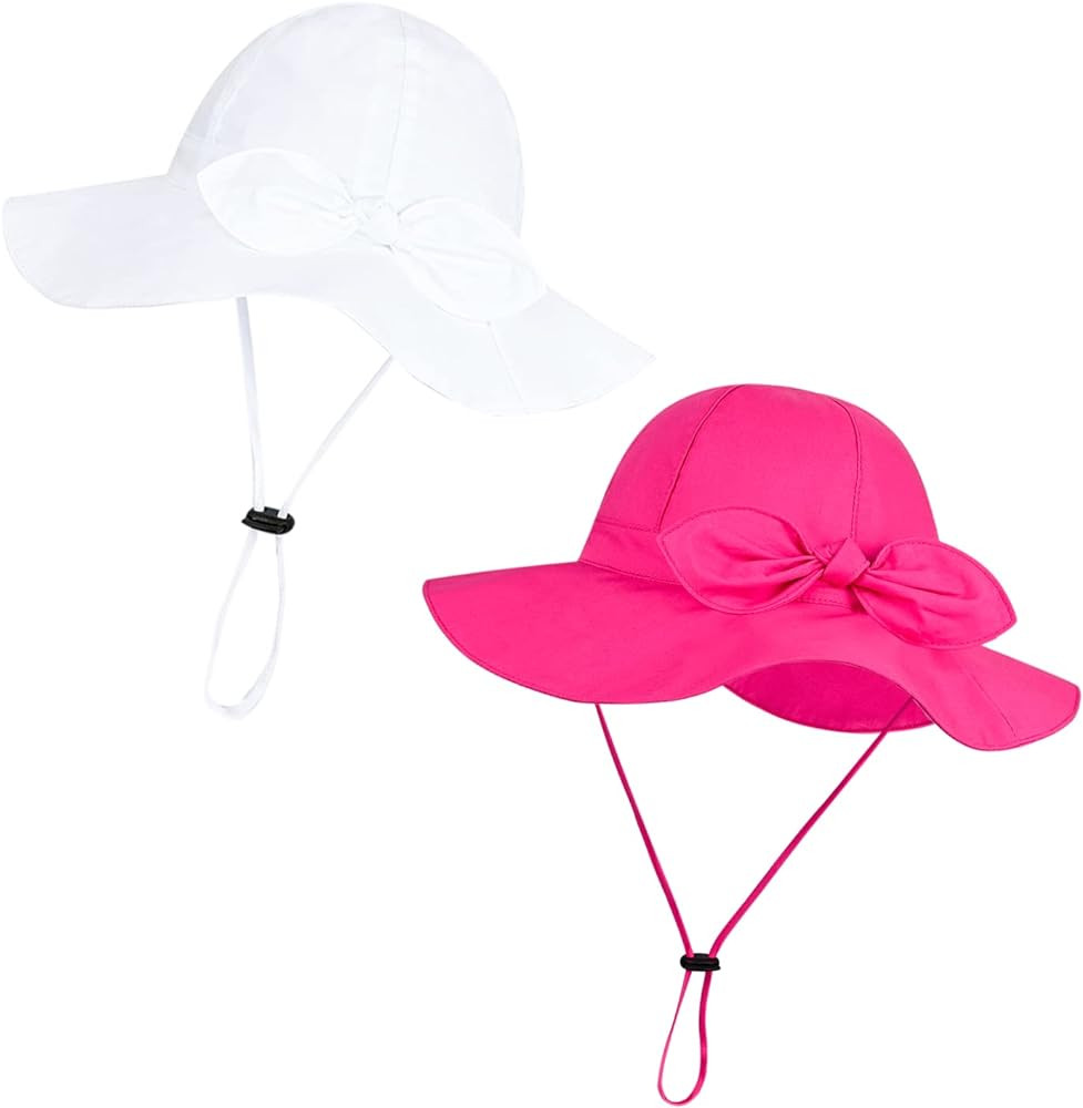 Baby Girl Sun Hat with UPF 50+ Outdoor Adjustable Beach Hat with Wide Brim Bucket Hats | Amazon (US)
