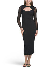 Open Neck Detail Long Sleeve Mesh Midi Dress | TJ Maxx