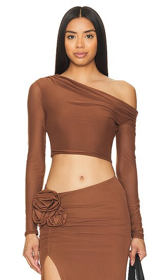 AFRM Bria Mesh Top in Brown. - size XS (also in L, M, S, XL) | Revolve Clothing (Global)