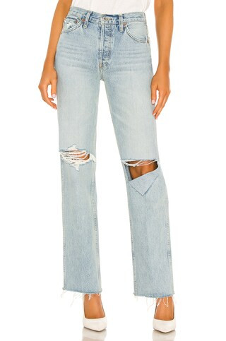 RE/DONE Originals 90s High Rise Loose in Breezy Indigo With Rips from Revolve.com | Revolve Clothing (Global)