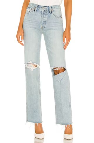 RE/DONE Originals 90s High Rise Loose in Breezy Indigo With Rips from Revolve.com | Revolve Clothing (Global)