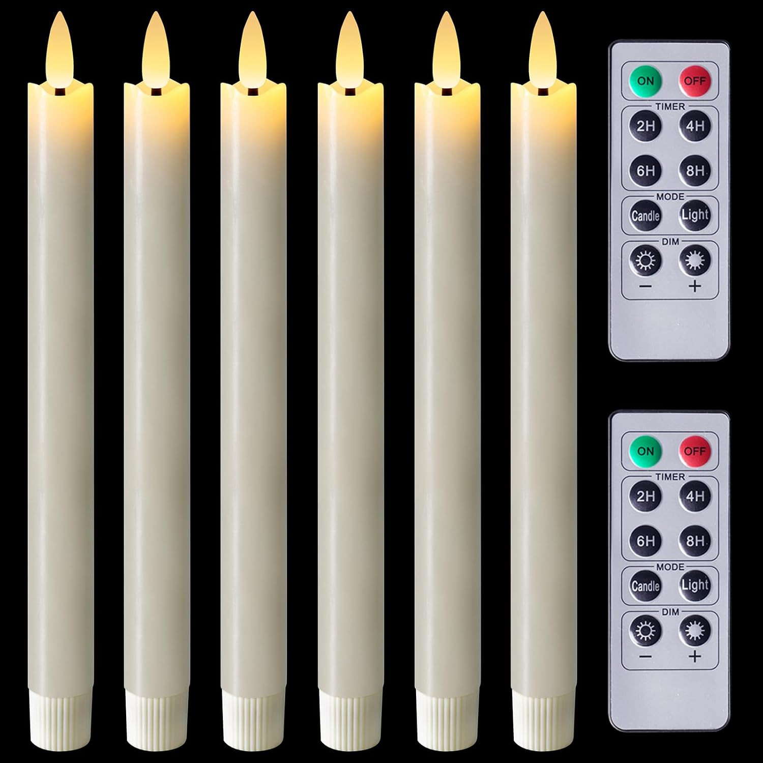 Homemory 9.6 Inches Waxy Flameless Taper Candles with Remote Timer Dimmer, Flickering LED Candlesticks, Battery Operated Window Candle for Christmas Wedding Decor, 6 Pcs Ivory Wavy Taper Candles | Amazon (US)