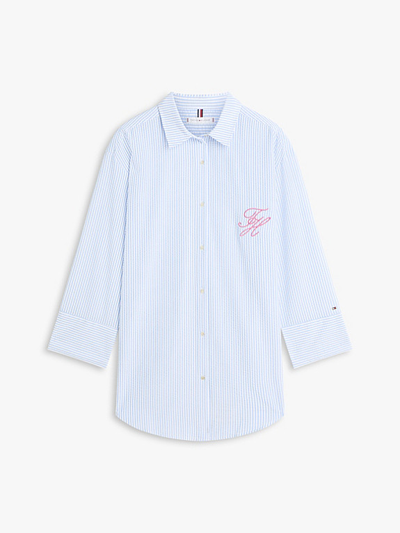 Seersucker Longline Cover-Up Shirt | White | Tommy Hilfiger | Tommy Hilfiger UK