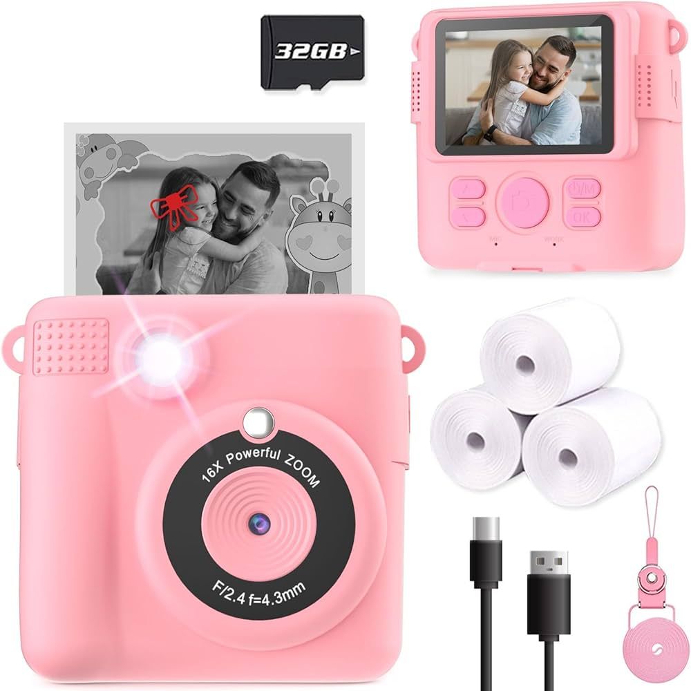 Instant Print Camera for Kids, Christmas Birthday Gifts Girls Boys Age 3-12, HD Digital Video Cam... | Amazon (US)