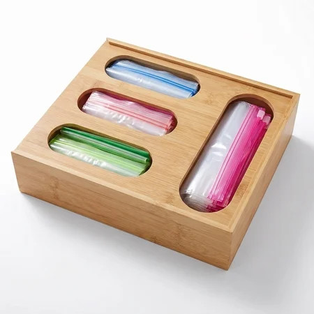 Bamboo Ziplock Bag Organizer for Kitchen Drawer, 4 Slot Storage Holder Fits Gallon Quart Sandwich Snack Bags | Walmart (US)