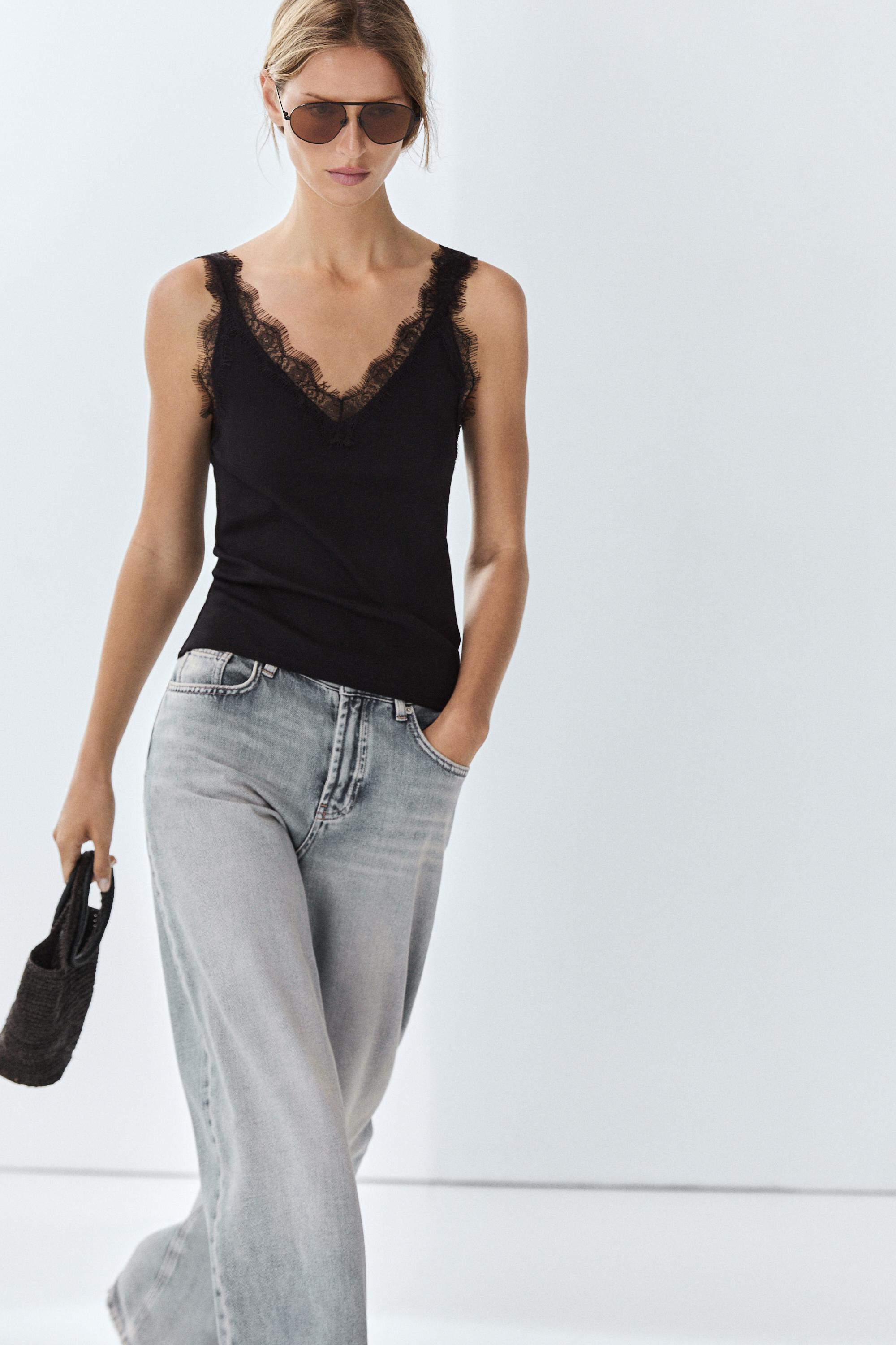 Strappy lace-trim top | Massimo Dutti US