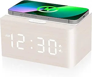 Bebcoo Digital Wooden Alarm Clock with 10W Fast Wireless Charging, Dual Alarm with Weekday/Weeken... | Amazon (US)