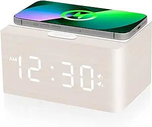 Bebcoo Digital Wooden Alarm Clock with 10W Fast Wireless Charging, Dual Alarm with Weekday/Weeken... | Amazon (US)