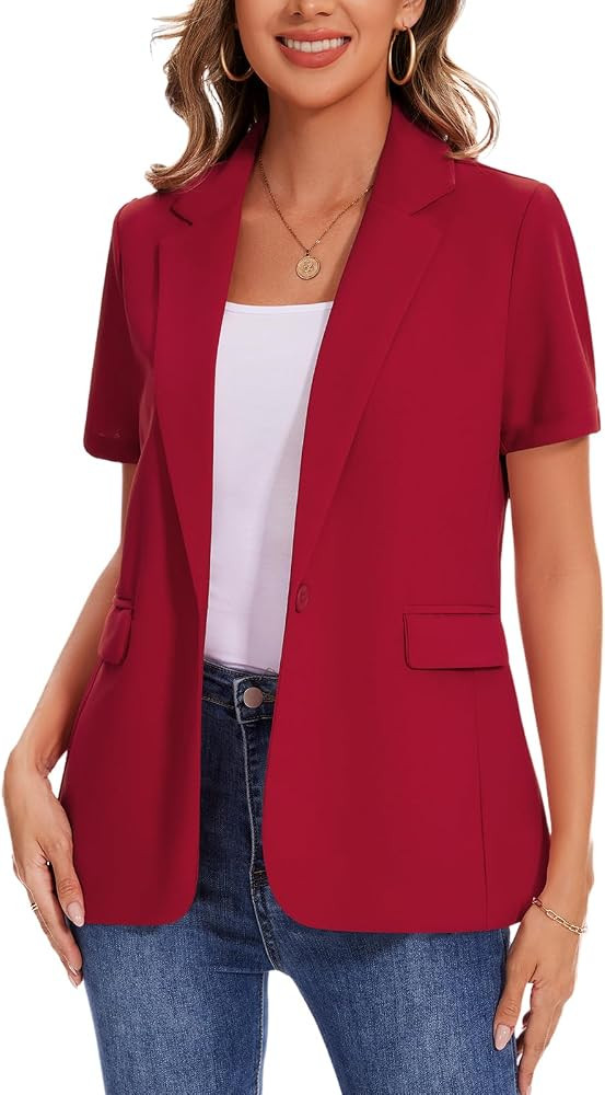 Short Sleeve Blazers for Women Trendy One Button Lapel Casual Blazer Dressy Work Office Suit Jack... | Amazon (US)