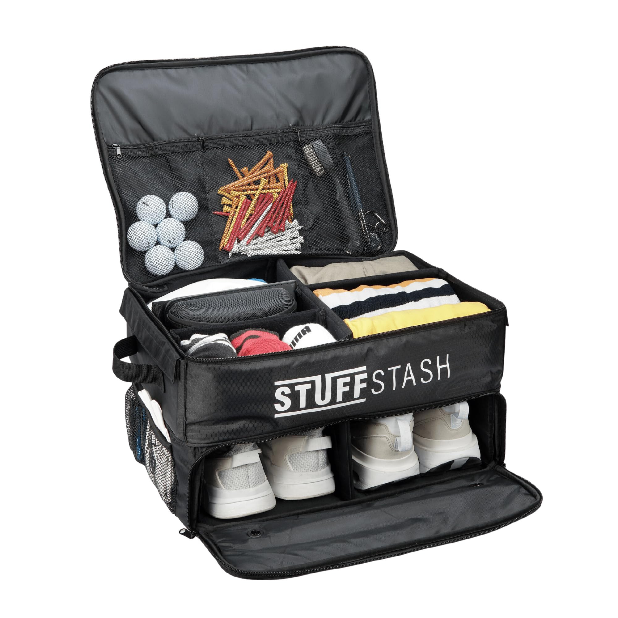 STUFFSTASH Golf Trunk Organizer, Strong, Won't Collapse. Shoe Compartments, Dividers, Storage for... | Amazon (US)