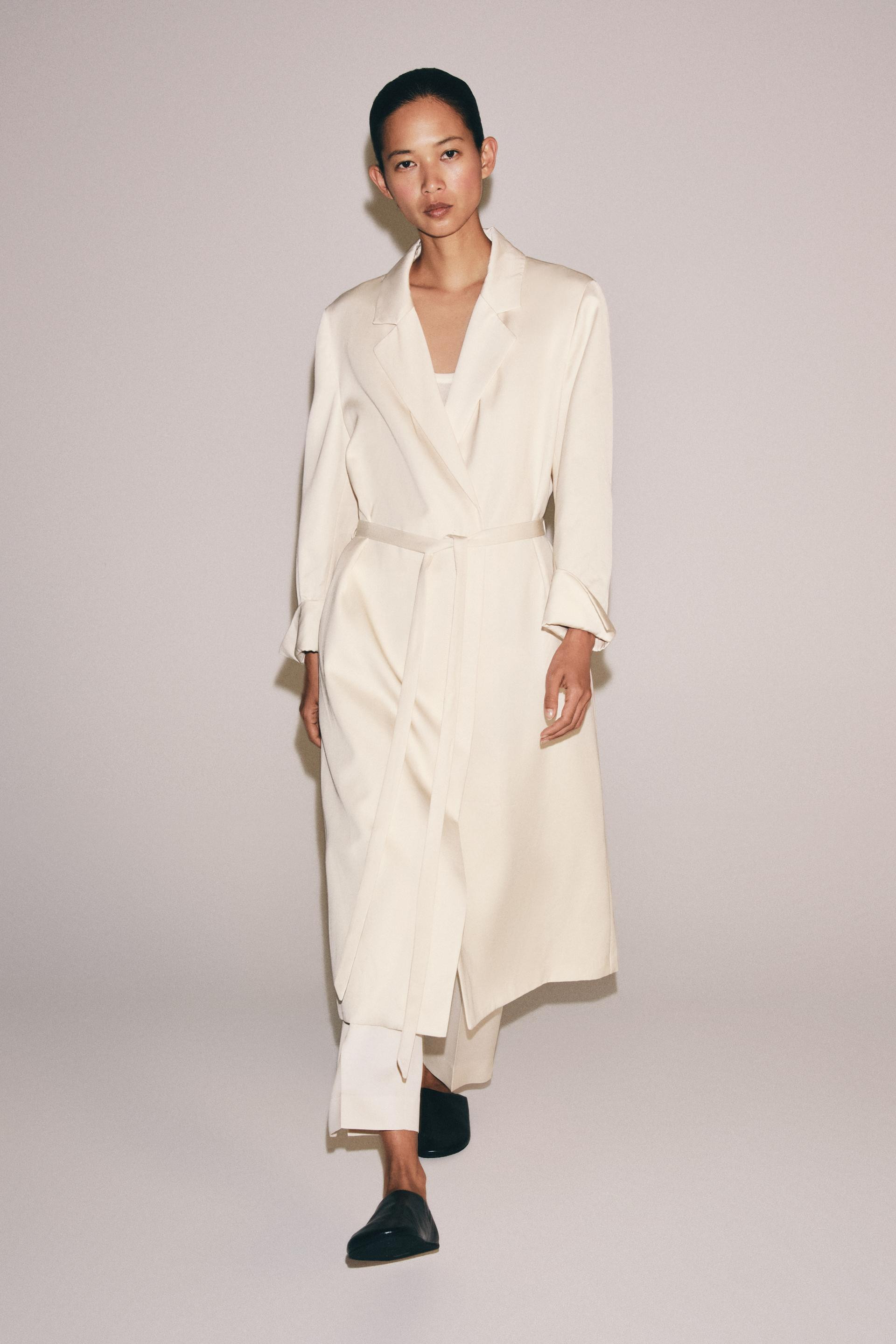 Zara - Zw Collection Belted Coat - Ecru - M - Woman | Zara US