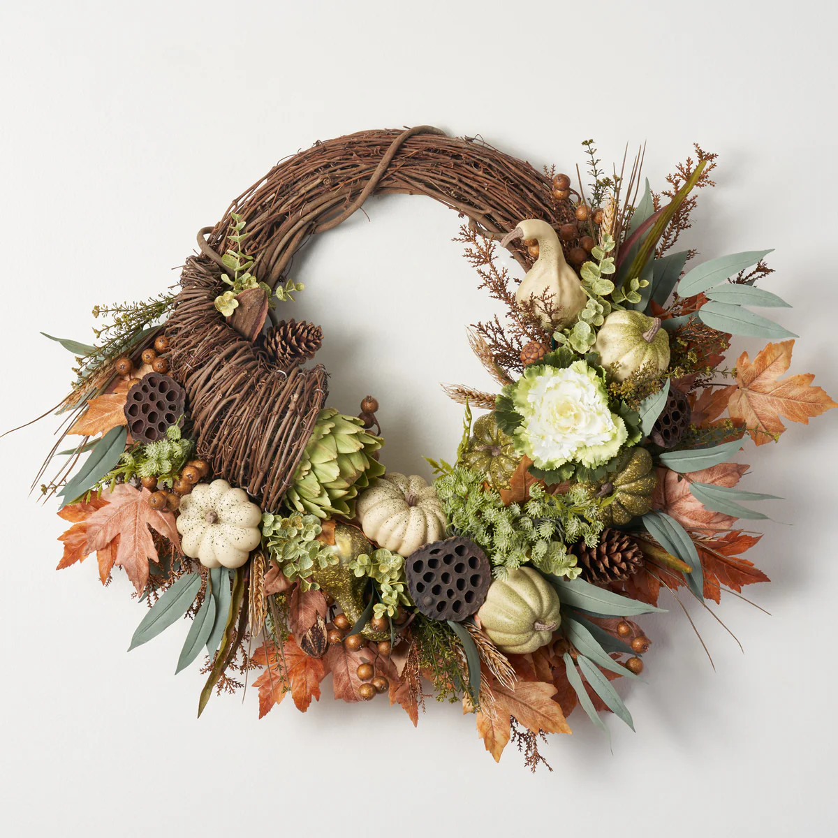 Countryside Gatherings - Silver Dollar Eucalyptus, Mixed Pumpkin & Cornucopia Front Door Fall Wre... | Darby Creek Trading