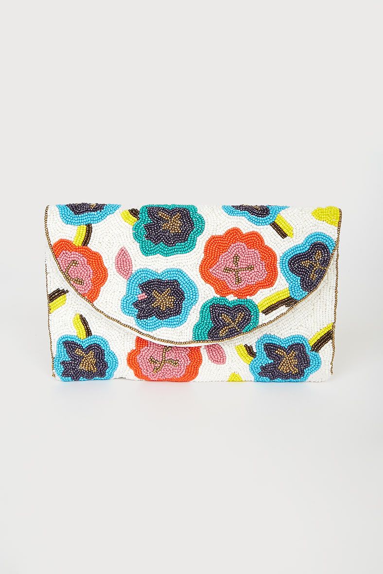 Let Your Style Bloom White Multi Floral Beaded Clutch | Lulus (US)