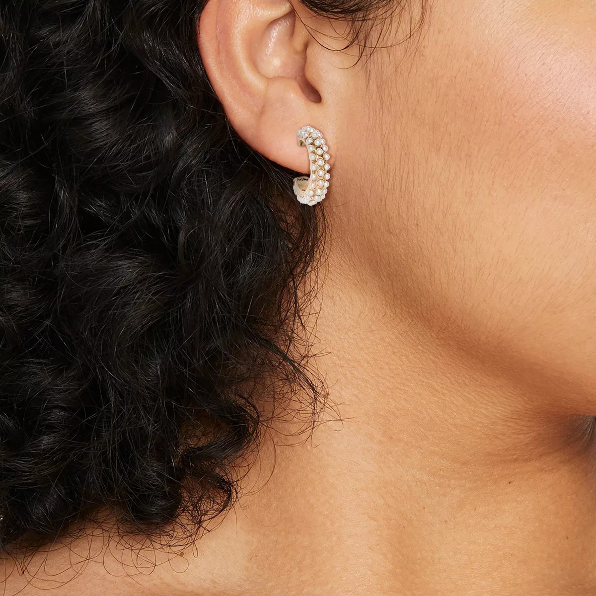 Round Pearl Hoop Earrings - A New Day™ Gold: Nickel-Free Metal, Zinc, Post Closure, 0.8" Length... | Target
