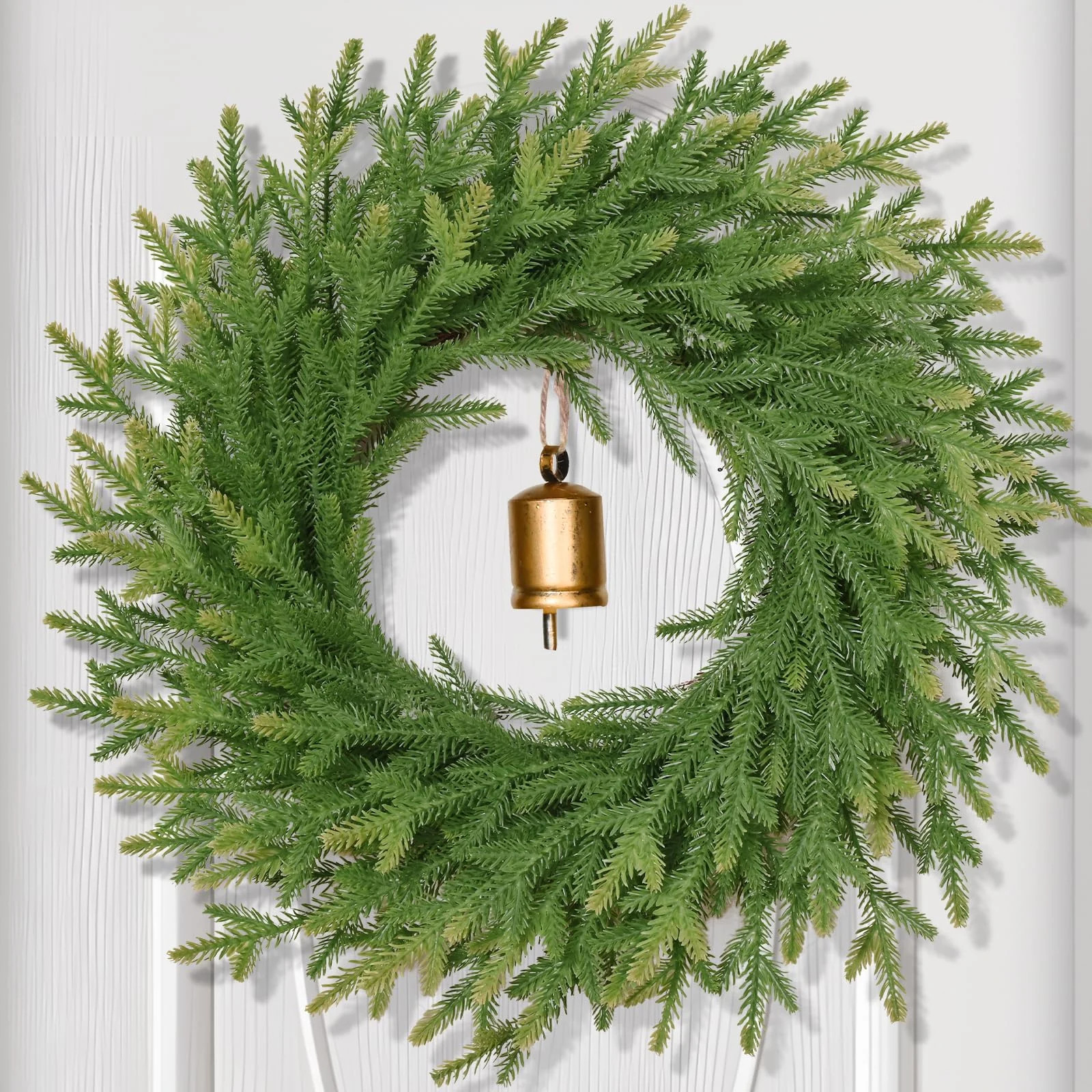 Lyacmy 24 Inch Norfolk Pine Pre-lit Christmas Wreath for Front Door, Green Artificial Xmas Wreath... | Walmart (US)