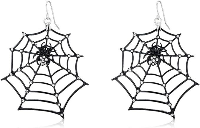 1 Pair Big Spider Web Earrings for Women Girls Black Spider Rhinestone Dangle Drop Earrings Hallo... | Amazon (US)