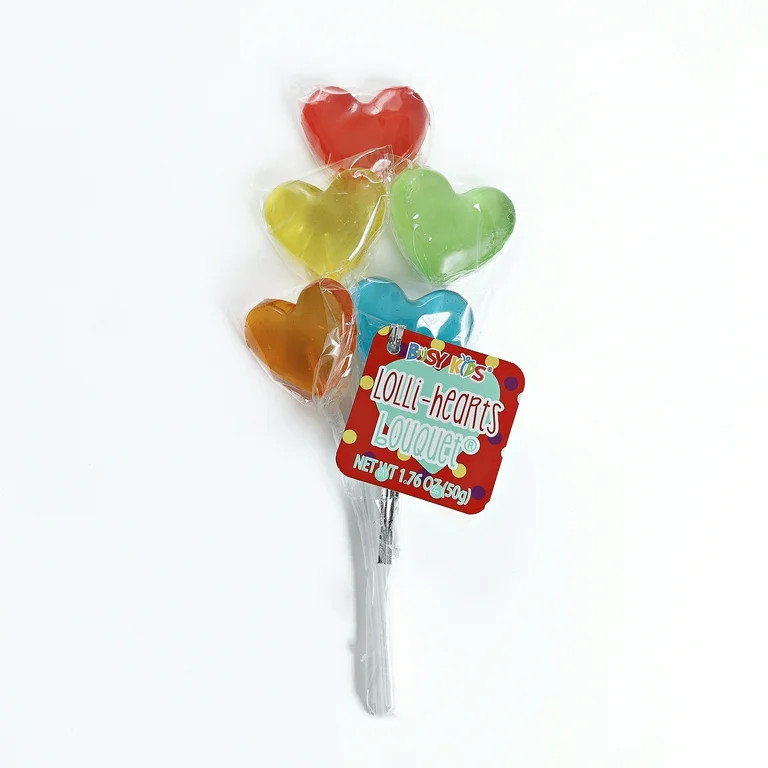 Busy Kids Valentine's Day Translucent Lolliheart Lollipop Bouquet 1.76 oz | Walmart (US)
