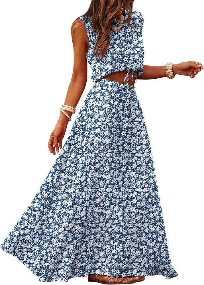 Caracilia Women's 2 Piece Maxi Skirt Sets 2026 Summer Casual Cropped Tank Top High Waisted Long S... | Amazon (US)